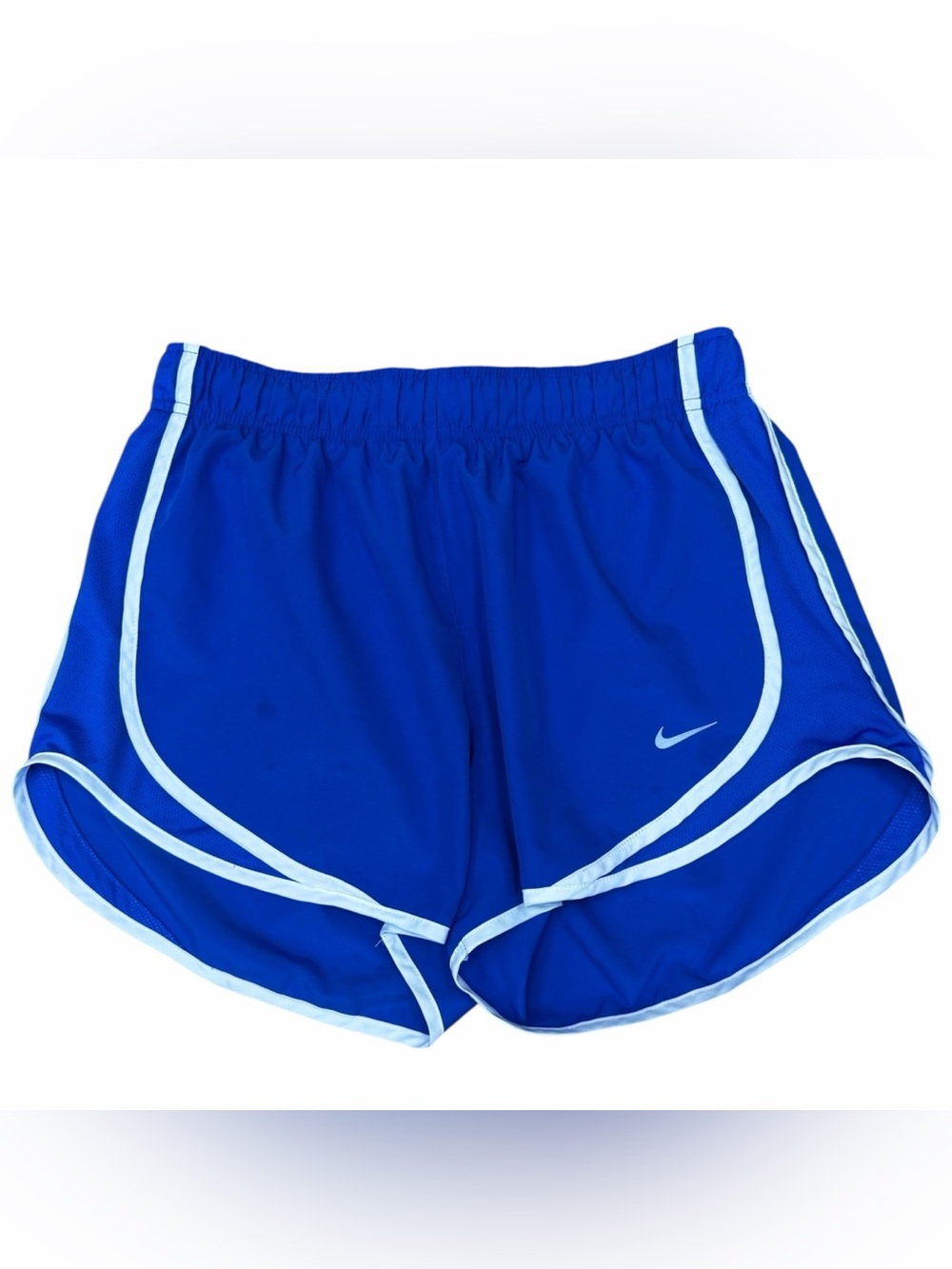 Nike Tempo Women's Blue & White Dri Fit Mid Rise Brief Lined Running Shorts Sz M